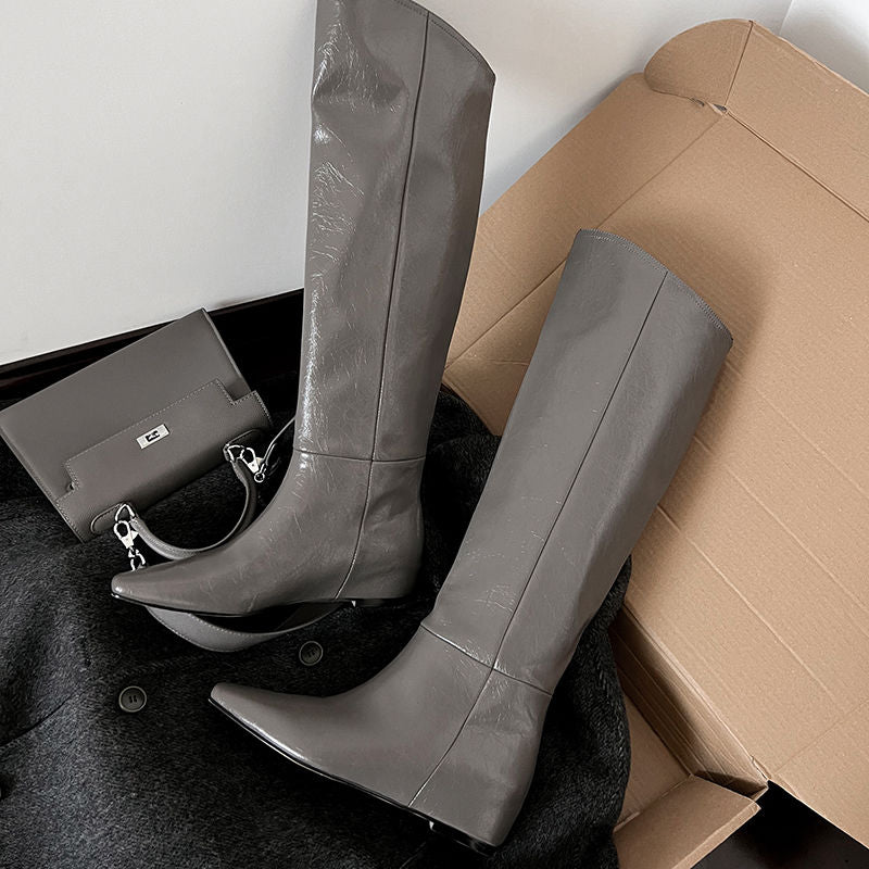 Karin Luna Elegant Style Slanted Inner Height-Increasing Long Boots
