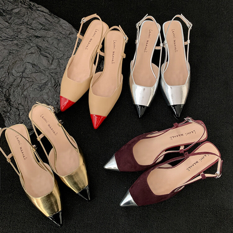 Karin Luna In Stock 24New Year's stock is now available Color Block Pointed Toe Full Leather Sandals