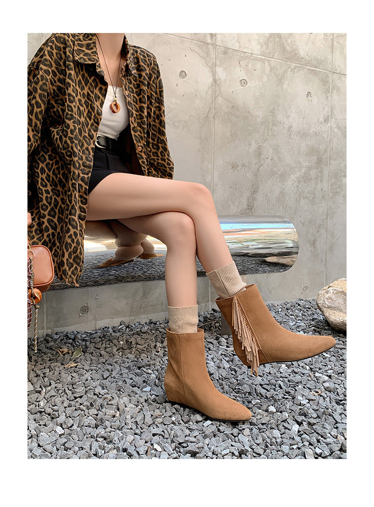 Karin Luna In Stock Spot Goods Tassel Square Toe Hidden Wedge Short Boots