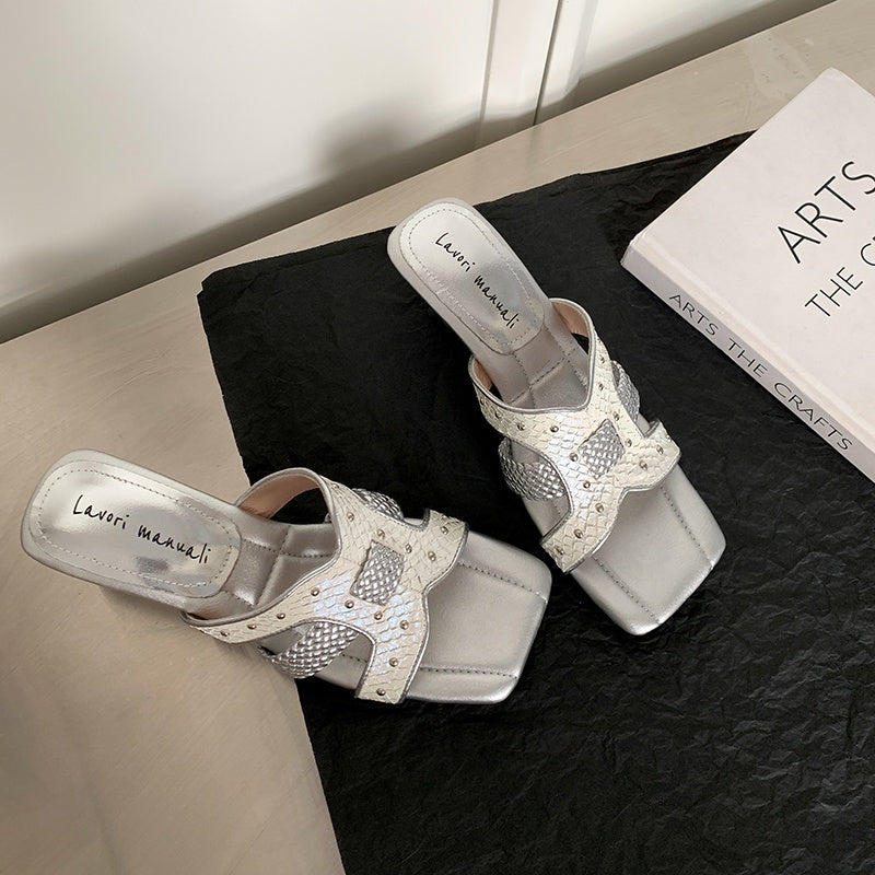 Karin Luna Fish Skin Series~ Hot-selling Square-Toe Slippers with Built-in Traffic