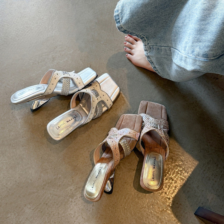 Karin Luna Fish Skin Series~ Hot-selling Square-Toe Slippers with Built-in Traffic