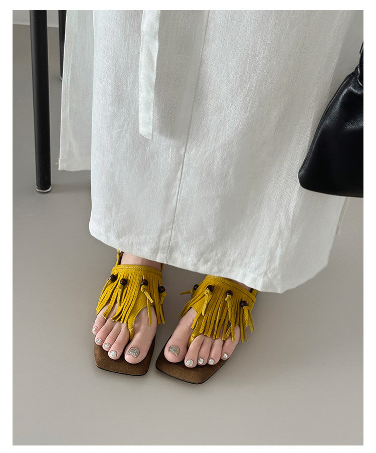 Karin Luna  Tassel Series~Spot Goods  In-stock Clip-toe Square Toe Sandals