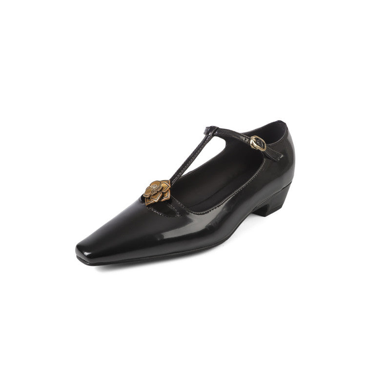 Karin Luna In Stock Spot Goods    Retro Classic Metal Camellia Irregular Heel Single Shoes