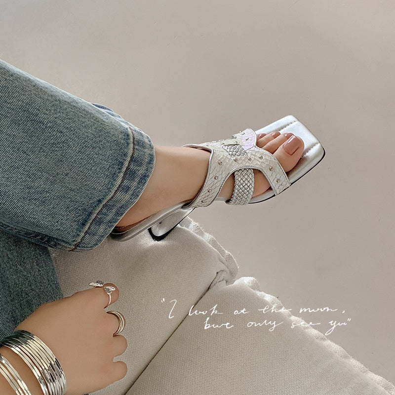 Karin Luna Fish Skin Series~ Hot-selling Square-Toe Slippers with Built-in Traffic
