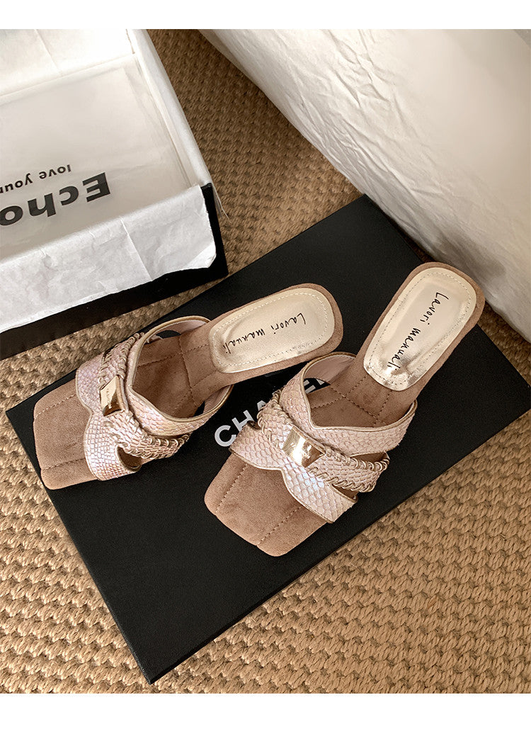 Karin Luna Fish Skin Series~ Hot-selling Square-Toe Slippers with Built-in Traffic