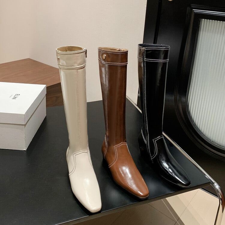 Karin Luna In Stock Spot Goods  Vintage Open Stitch Small Square Toe High Heel Side Zipper Riding Boots