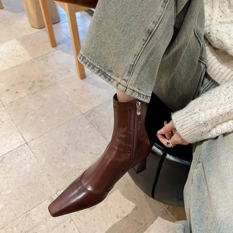 Karin Luna In Stock In Stock Slim Boots Series！Chunky Heel Ankle Boots