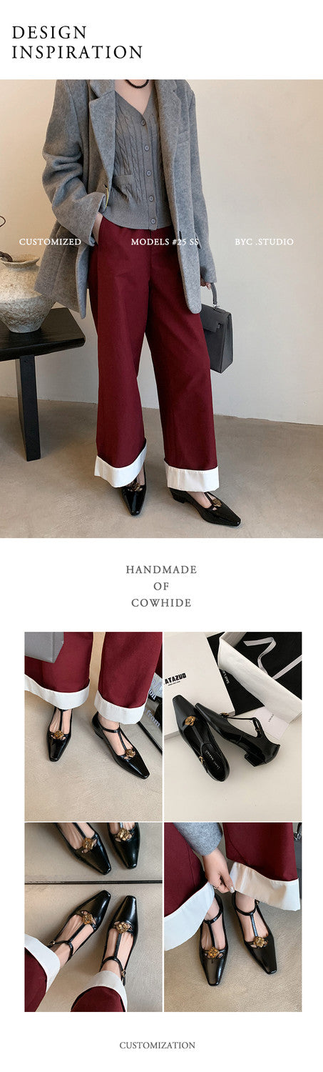 Karin Luna In Stock Spot Goods    Retro Classic Metal Camellia Irregular Heel Single Shoes