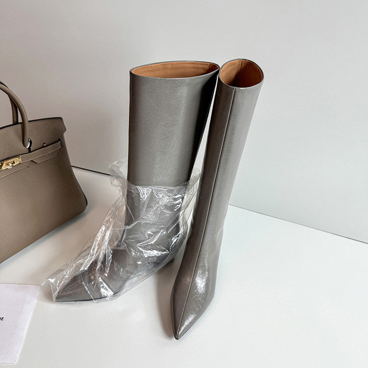 Karin Luna Minimalist Style High Tube Pointed Toe Hidden Heel Boots