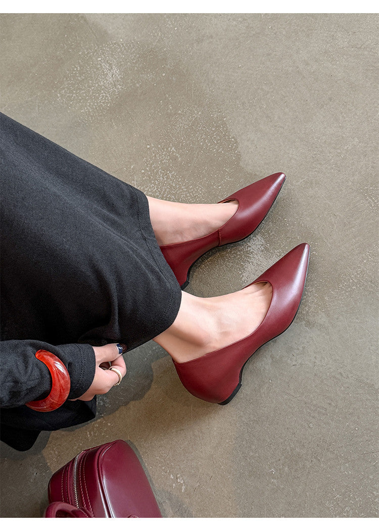 Karin Luna Full Layer Inside and Out~Basic Versatile Retro French Pointed Toe Irregular Heel Single Shoes