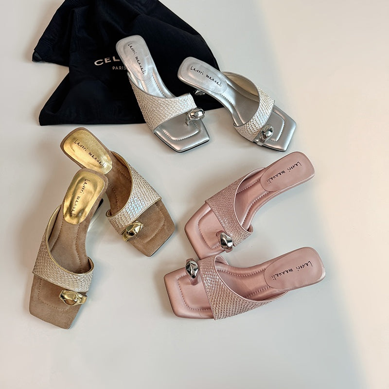 Karin Luna Fish Skin Series~Minimalist Square Toe Popular Irregular Heel Slippers