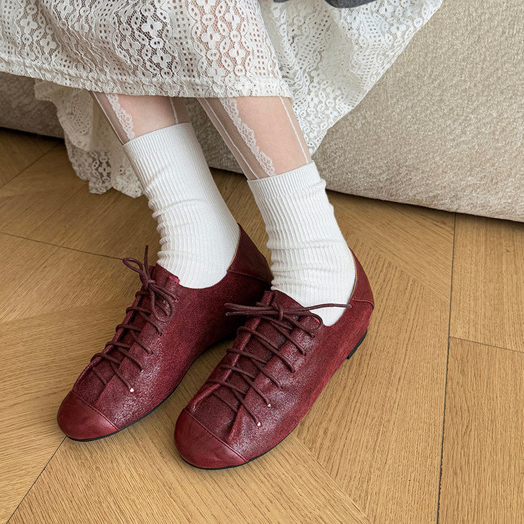 Karin Luna In Stock In Stock   Xiaohongshu Hot-Selling Lace-Up Round-Toe Deep Mouth Single Shoes