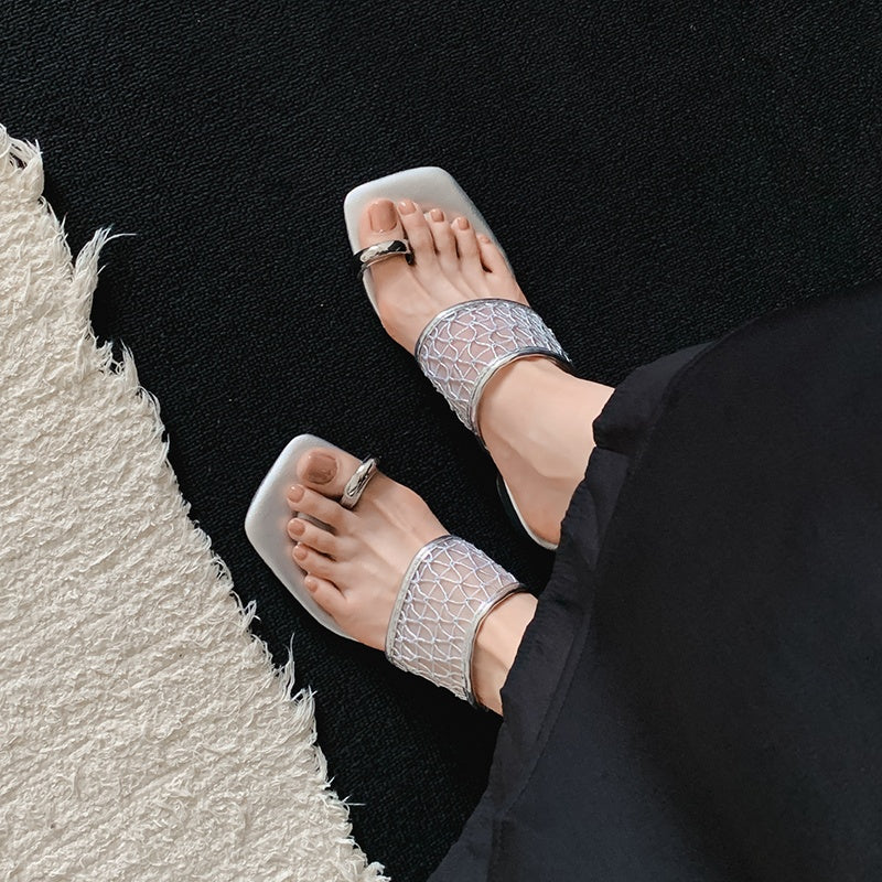 Karin Luna Mesh Series~Metal Clip Toe Square Toe Strap Sandals