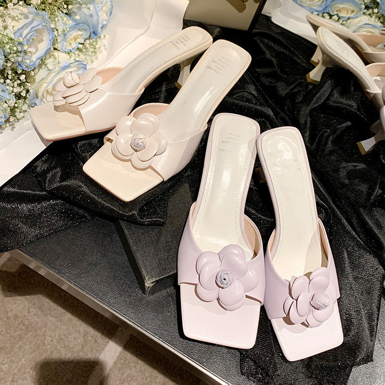 Karin Luna Flower of Wealth in the World~Says purple has a lot of charm Spot Goods Spot Goods  Three-Dimensional Camellia Elegant Sandals