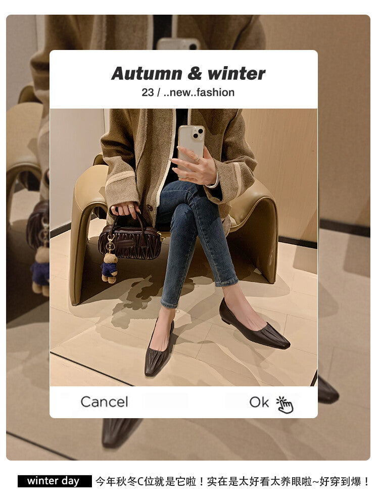 Karin Luna fell in love at first sight~ Spot Goods  Spot Goods Vintage Wrinkled Hollow Soft Sheepskin Elegant Versatile Single Shoes