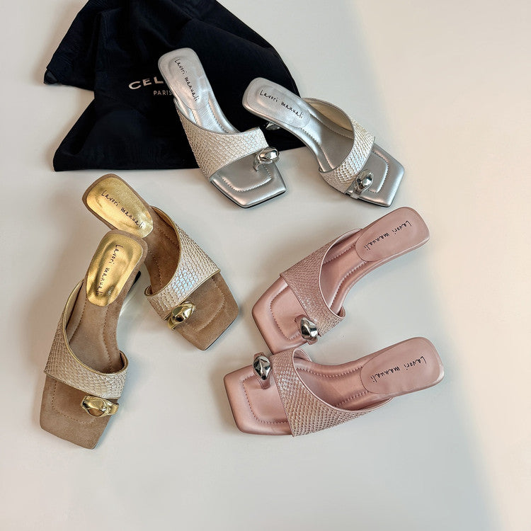 Karin Luna Fish Skin Series~Minimalist Square Toe Popular Irregular Heel Slippers