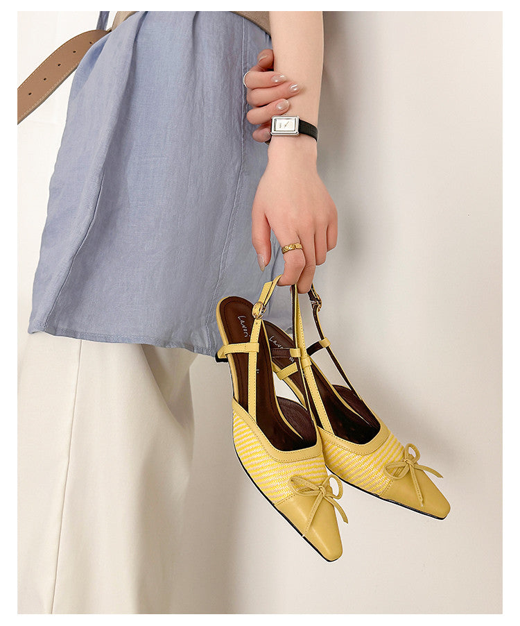 Karin Luna In Stock Spot Goods Braided Style Elegant Thin Heel Pointed Toe Closed-Toe Sandals