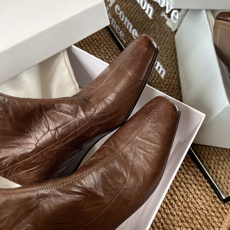 Karin Luna In Stock Spot Goods Slim Series  Hidden Wedge Small Square Toe Back Zipper Short Boots