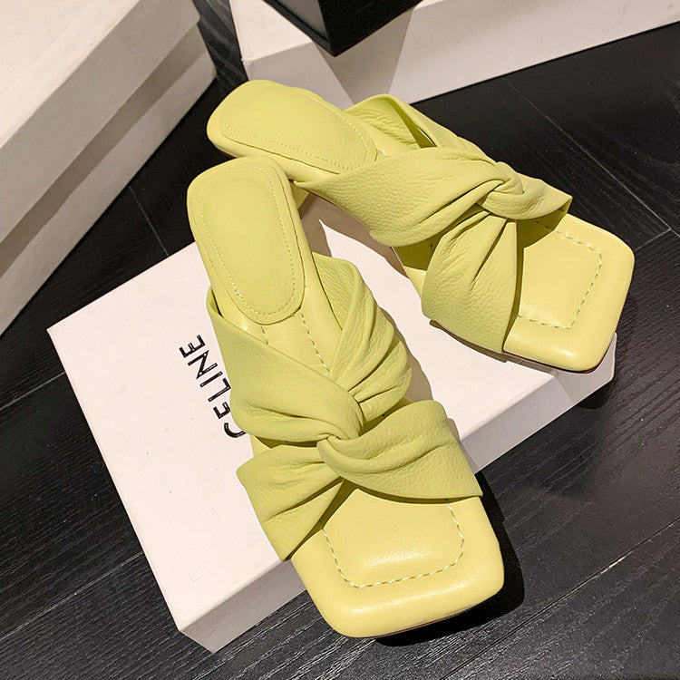 Karin Luna In Stock In Stock  Comfortable Cross Strap  Airy High Heel Square Toe Slippers