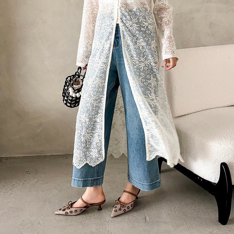 Karin Luna In Stock Spot Goods  Elegant Floral Pointed Toe Rhinestone Slippers