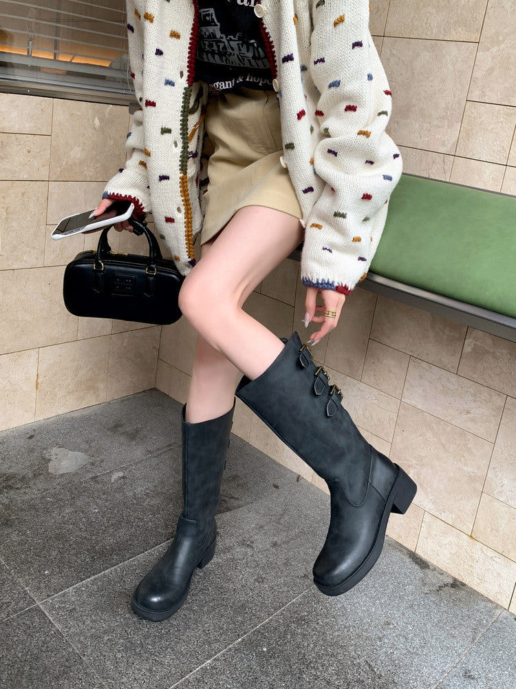 Karin Luna In Stock In Stock Thigh Circumference Belt Buckle Thick Sole Rider Boots