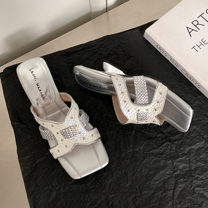 Karin Luna Fish Skin Series~ Hot-selling Square-Toe Slippers with Built-in Traffic