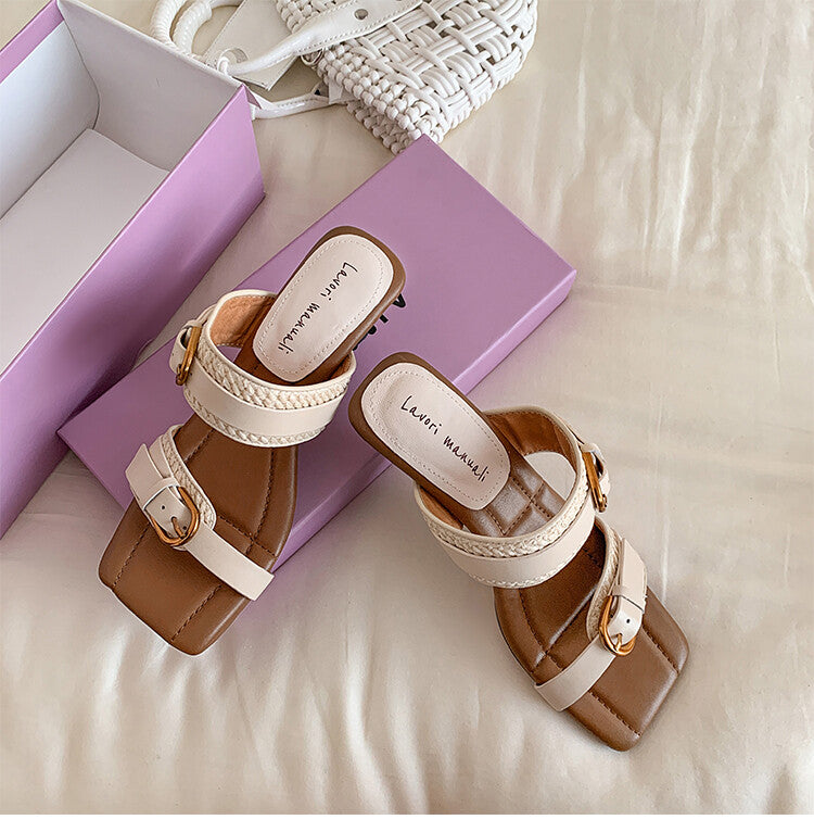 Karin Luna Hot-Selling In Stock  Retro Wedge Belt Square Toe Irregular Heel