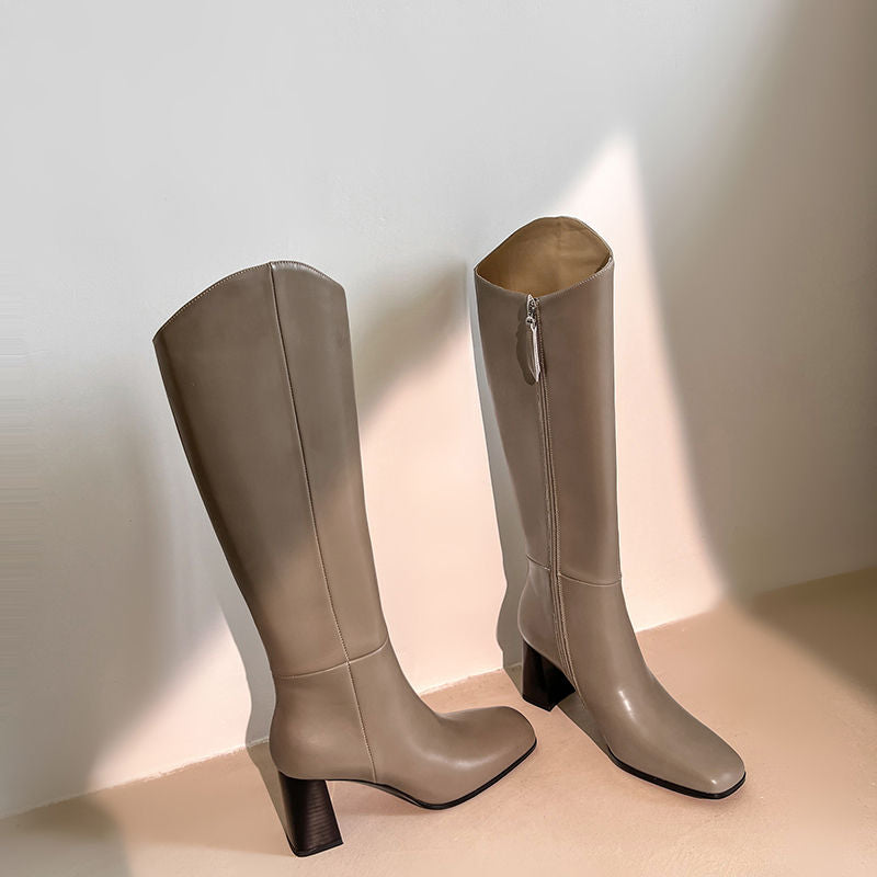 Karin Luna In Stock Spot Goods  Chunky Heel Side Zipper Riding Boots