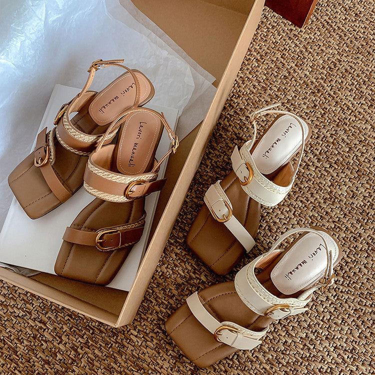 Karin Luna In Stock Spot Goods Vacation style Sofa Cushion Square Toe Irregular Heel Open-Toe Sandals