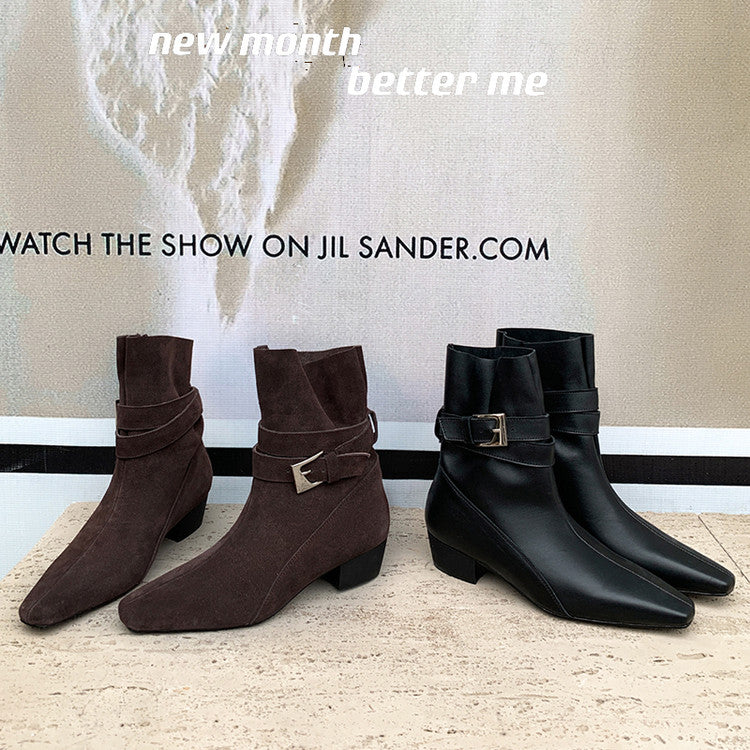 Karin Luna In Stock In Stock Hot-Selling Basic Old Money Style Retro Belt Buckle Short Boots