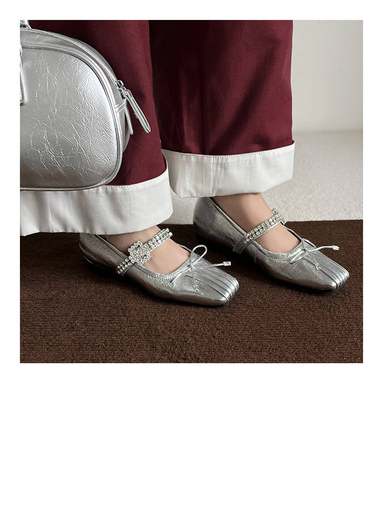 Karin Luna In Stock Spot Goods  Vintage Sweet Rhinestone One-Strap Granny Flats