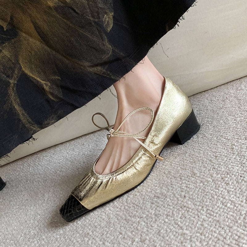 Karin Luna In Stock Spot Goods  Retro Sweet Bowknot Granny Wrinkled Single Shoes