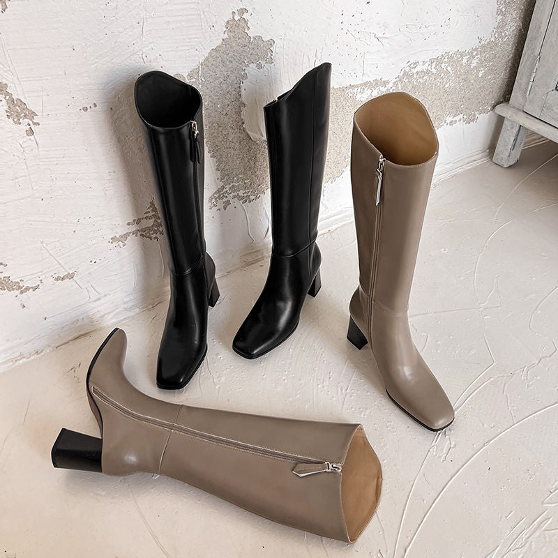 Karin Luna In Stock Spot Goods  Chunky Heel Side Zipper Riding Boots