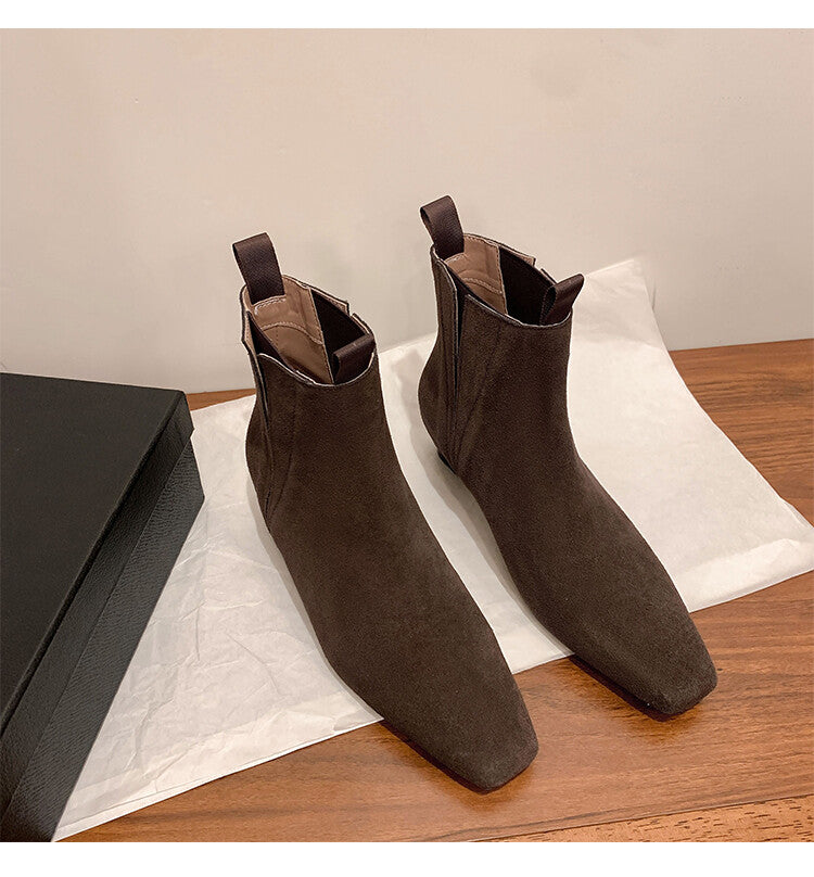 Karin Luna Classic Style Internal Height Increase Cowhide Leather Small Square Toe Short Fashion Boots
