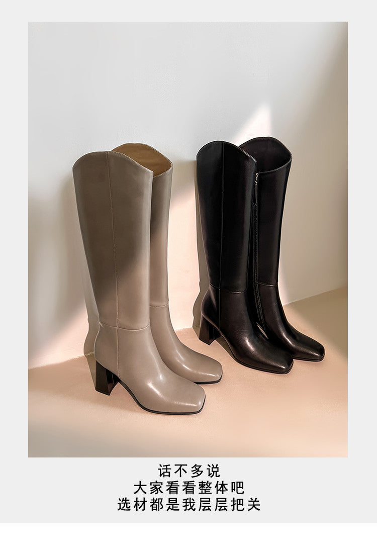 Karin Luna In Stock Spot Goods  Chunky Heel Side Zipper Riding Boots