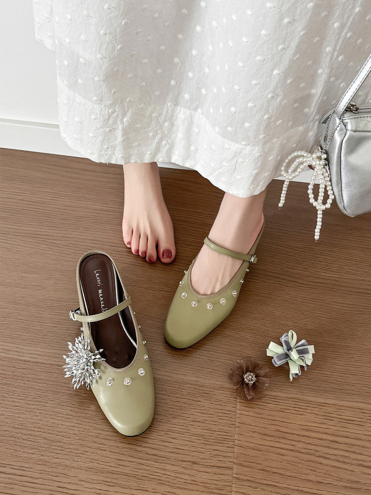 Karin Luna In Stock Spot Goods  Full-grain leather inside and out  Ultra Exquisite Round Toe Hidden Heel Closed-Toe Slippers