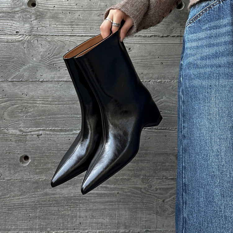 Karin Luna Elegant Pointed Toe Hidden Wedge Short Boots