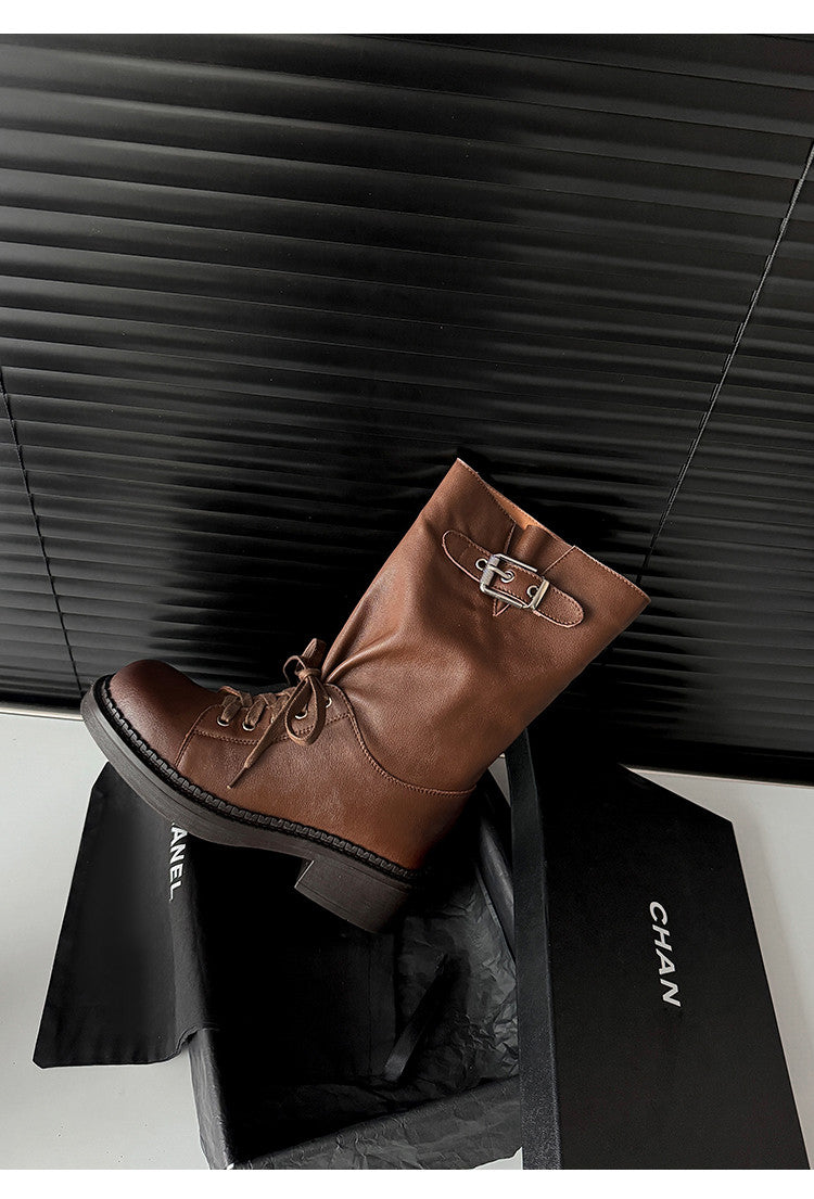 Karin Luna Bestseller Large Tube Thick Sole Martin Boots with Belt Buckle