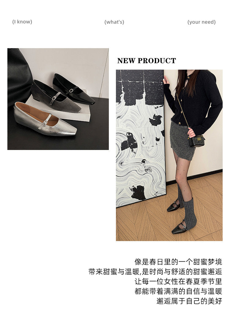 Karin Luna In Stock Spot Goods  Elegant Square-Toe One-Strap Height-Increasing Flats