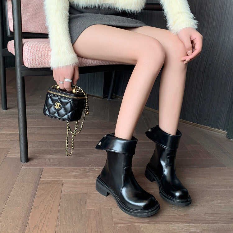 Karin Luna Classic Basic Style   Convertible Foldable Hidden Buckle Snow Fur Shoes Full cowhide Basic Flat Short Boots