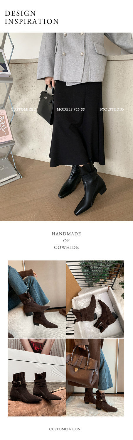 Karin Luna In Stock In Stock Hot-Selling Basic Old Money Style Retro Belt Buckle Short Boots