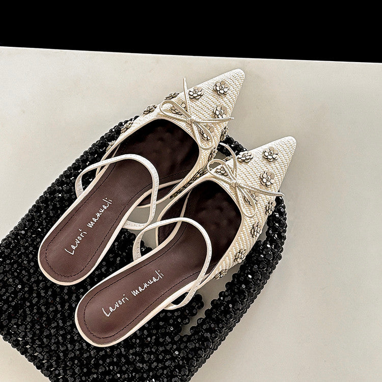 Karin Luna In Stock Spot Goods  Elegant Floral Pointed Toe Rhinestone Slippers