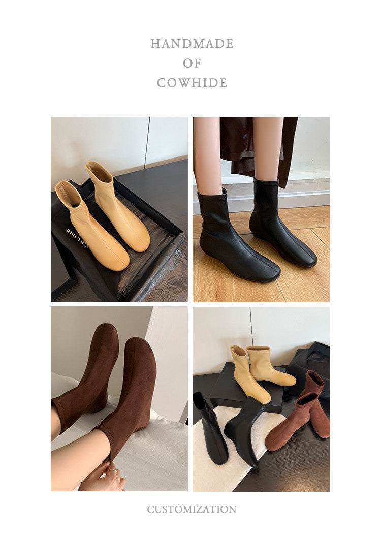 Karin Luna In Stock Spot Goods Round Toe Basic Stretch Slim Short Boots