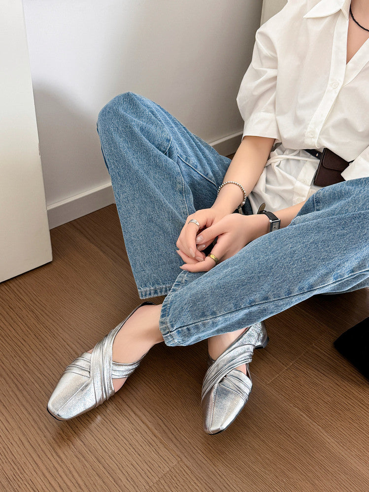 Karin Luna In Stock In Stock Basic Elegant Fairy Style Small Square Toe Sheepskin Slippers