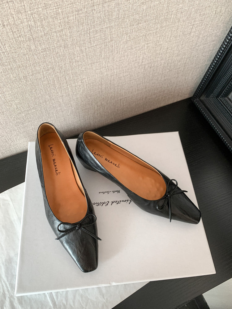 Karin Luna Full Layer Inside and Out~Basic Versatile Small Square Toe Butterfly Knot Irregular Heel Single Shoes