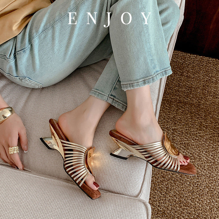 Karin Luna Bestseller Popular New Image  Comes with data plan included Resort Style Irregular Heel Thin Strap Slippers
