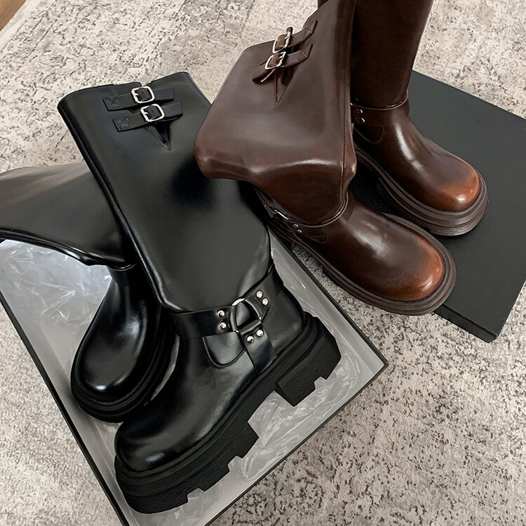 Karin Luna Full Cowhide  miumiu Popular Round Toe Thick Sole Beautiful and height-increasing