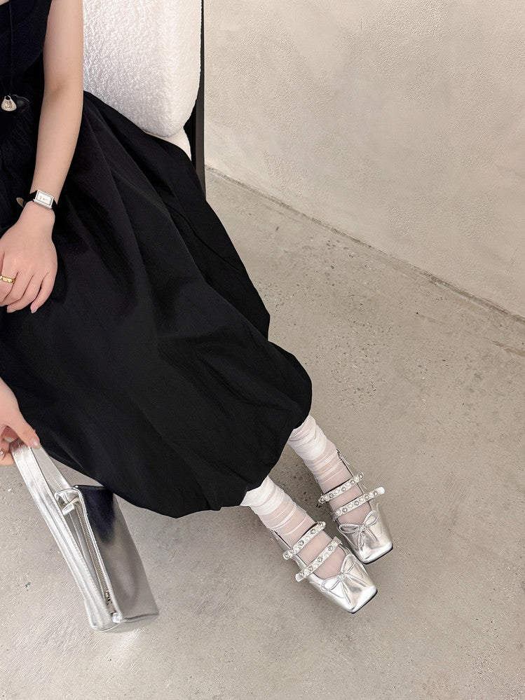 Karin Luna In Stock In Stock  Square Toe Bowknot Pearl Strap Closed-Toe Sandals