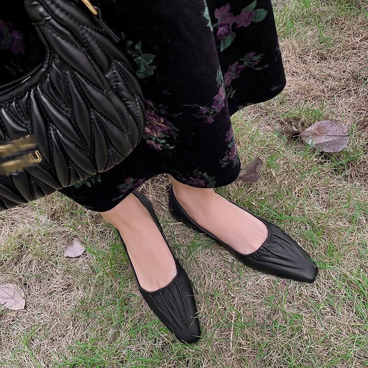 Karin Luna fell in love at first sight~ Spot Goods  Spot Goods Vintage Wrinkled Hollow Soft Sheepskin Elegant Versatile Single Shoes