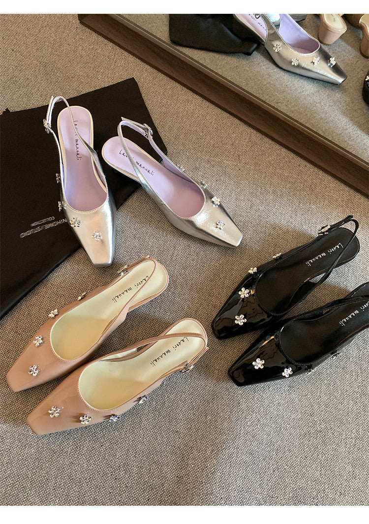 Karin Luna In Stock  Spot Goods  Rhinestone Small Square Toe Closed-Toe Sandals